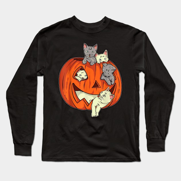 Cats Pumpkin Jack O Lantern Cat Halloween Costume Kids Girls Long Sleeve T-Shirt by Peter Smith